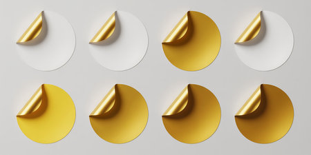 Set of white and gold paper stickers with shadows. Vector illustration.の素材