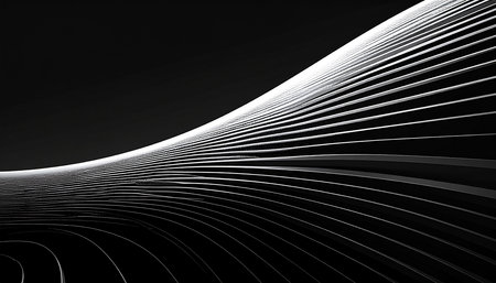 3D rendering of abstract wavy lines in black and white colorsの素材