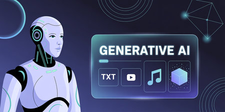 Vector illustration of artificial intelligence concept. Robot with hologram screen.の素材