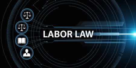 Labor law concept on virtual screen. Business, technology, internet and networking concept.の素材