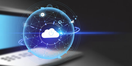 Cloud computing technology concept on virtual screen. Business, modern technology, internet and networking concept.の素材