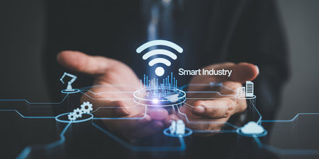 The concept of technology, the Internet and the network. A young entrepreneur working on a virtual screen of the future and sees the inscription: Software developmentの素材