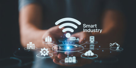 Smart industry 4.0 concept. Smart factory for fourth industrial revolution and automation manufacturing process.の素材