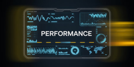 The concept of business, technology, the Internet and the network. A virtual screen of the future and sees the inscription: Performanceの素材