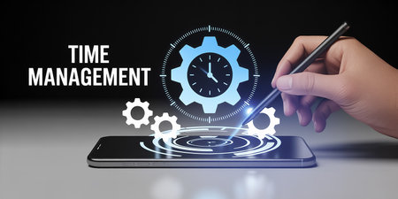 Time management concept on the virtual screen. Business, Technology and Internet concept.の素材