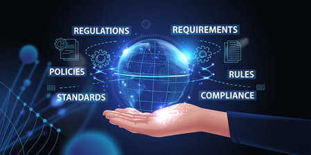 Human hand holding global business concept on dark blue background 3D renderingの素材