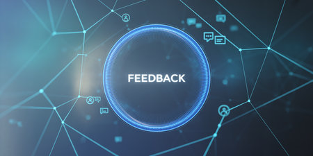 Feedback concept on virtual screen. Business, Technology, Internet and network concept.の素材