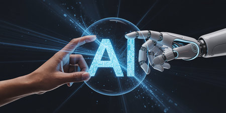 View of a Cyborg hand holding artificial intelligence icon - 3d renderingの素材