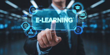 E-learning, Online education, E-learning concept on virtual screen.の素材