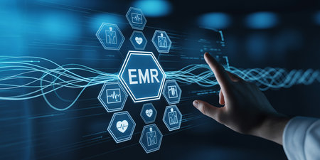 EHR - Employee resource management, HR, recruitment, leadership and teambuilding. Business and technology concept.の素材