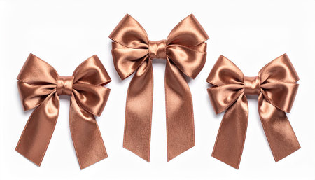 Brown satin bow isolated on white background, clipping path included.の素材