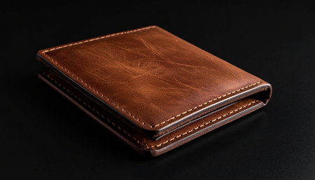 Brown leather notebook isolated on black background with clipping path. Close up.の素材