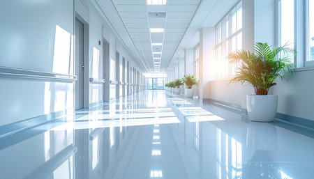 interior of modern office building with white walls and floor, 3d renderの素材