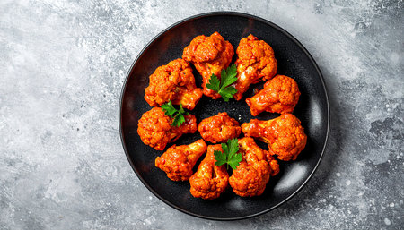 Spicy chicken meatballs in tomato sauce on a black plate.の素材