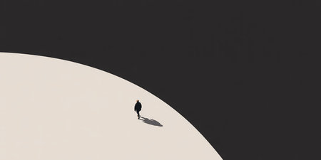 Silhouette of a man walking in front of the sun.の素材