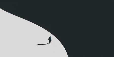 Silhouette of a man standing on a surfboard in the middle of the sea.の素材