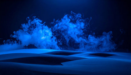 Blue smoke on a black background. Abstract background. 3d rendering.の素材