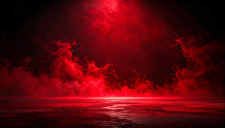 abstract red smoke on dark background. 3d rendering toned imageの素材