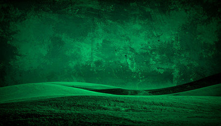 Grunge green background with grass and grunge textured wallの素材