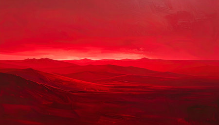 Landscape of mountains and red sky at sunset. 3d renderingの素材