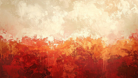Red and orange abstract background with grunge brush strokes and stains.の素材