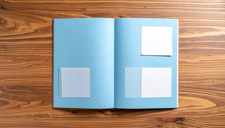 Blank note book on the wooden background. Copy space for text.の素材