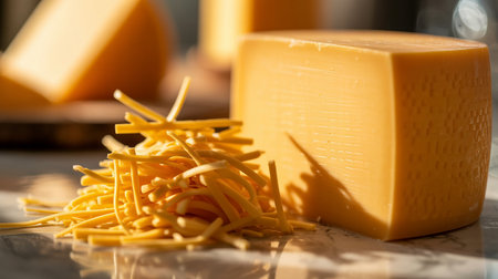 Cheese collection, pieces of hard parmesan or gouda cheese close upの素材