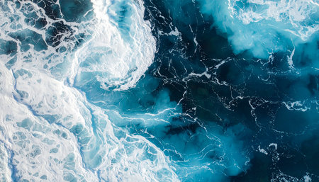 Aerial view of ocean waves. Top view of ocean water texture.の素材