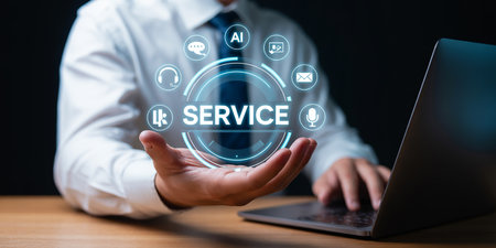 Service, Customer support, Business and technology concept on virtual screen.の素材