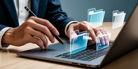 businessman hand working with new modern computer and business strategy as conceptの素材