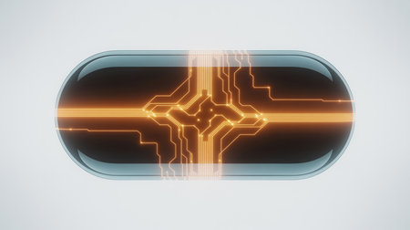 Glowing neon circuit interface on white background. 3D Renderingの素材