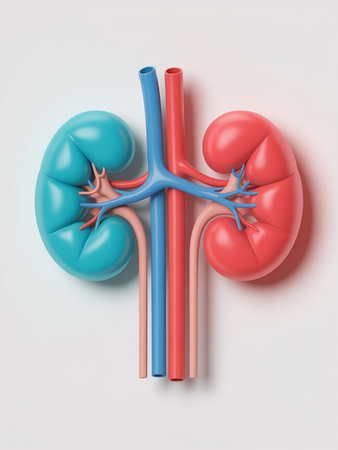 Human kidney anatomy on a white background. 3d render illustration.の素材