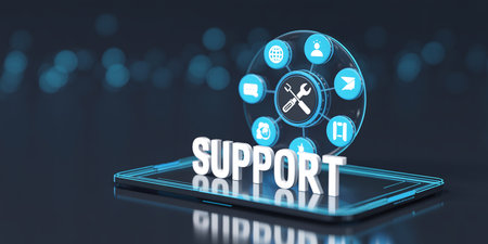 Support concept on the screen of a mobile phone. 3d renderingの素材