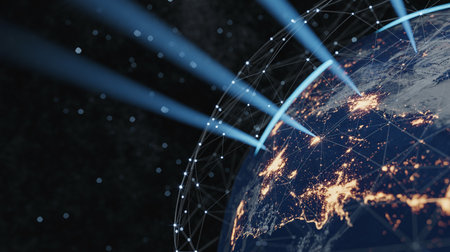 Global network connections over the globe 3D rendering elements of this image furnished by NASAの素材