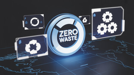 The concept of business, technology, the Internet and the network. A young entrepreneur working on a virtual screen of the future and sees the inscription: Zero wasteの素材