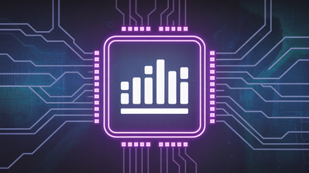 Highly rendering of digital bar chart interface on circuit board. Technology conceptの素材
