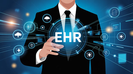 Businessman shows the word ERR concept on a virtual display.の素材