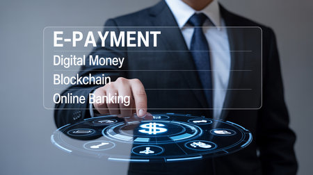 E-payment concept. E-payment online on virtual screen.の素材