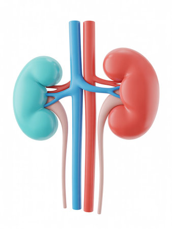 Kidney anatomy on a white background. 3d render image.の素材