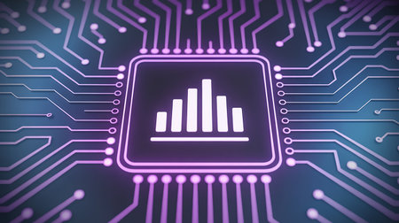 3D Illustration of a digital business graph on a circuit boardの素材