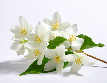 White jasmine flowers isolated on white background. Close up.の素材