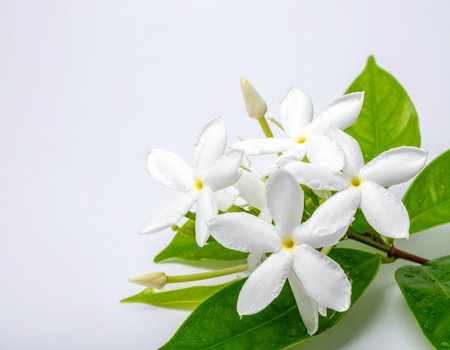 Jasmine flower isolated on white background. (Jasminum indicum)の素材