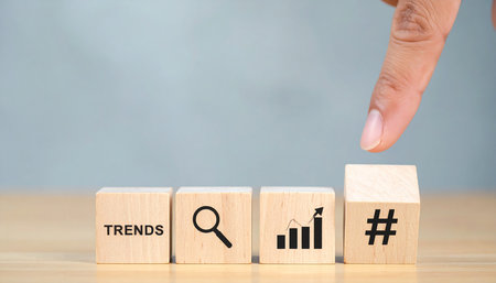 Concept of search engine optimization, ranking and ranking with wooden cubes.の素材