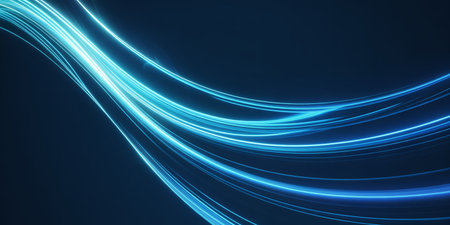 abstract blue wavy lines on dark background. 3d renderの素材
