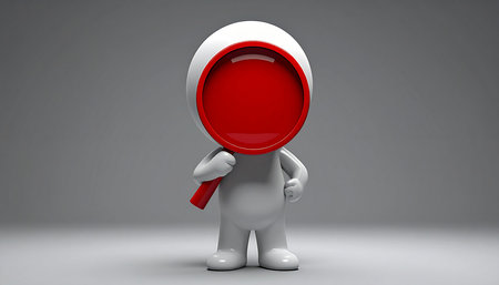 3D render of a man with a magnifying glass in his handの素材