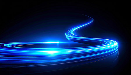 Abstract blue light lines on a black background. Vector Illustration.の素材