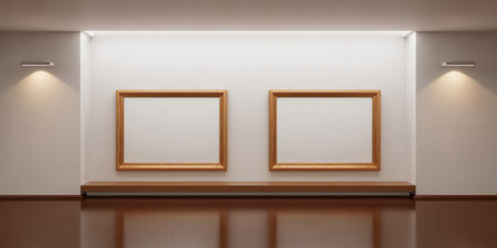 Picture frames on the wall in the gallery, 3d render.の素材