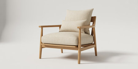 Wooden armchair with pillows on a white background. 3d renderingの素材
