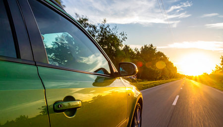 car on the road with motion blur background. travel by car concept.の素材