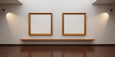 Empty picture frames on the wall in the gallery. 3d renderingの素材